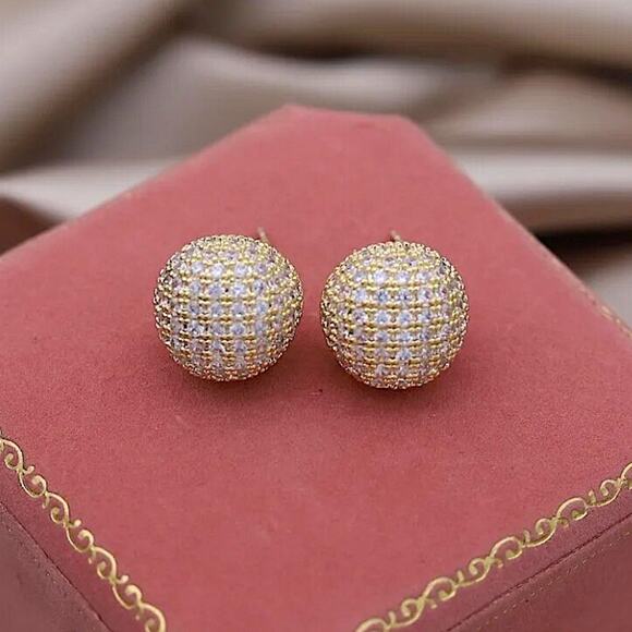 Gold Zircon Ball Earrings Luxury Exquisite Gold Plated - Picture 5 of 7